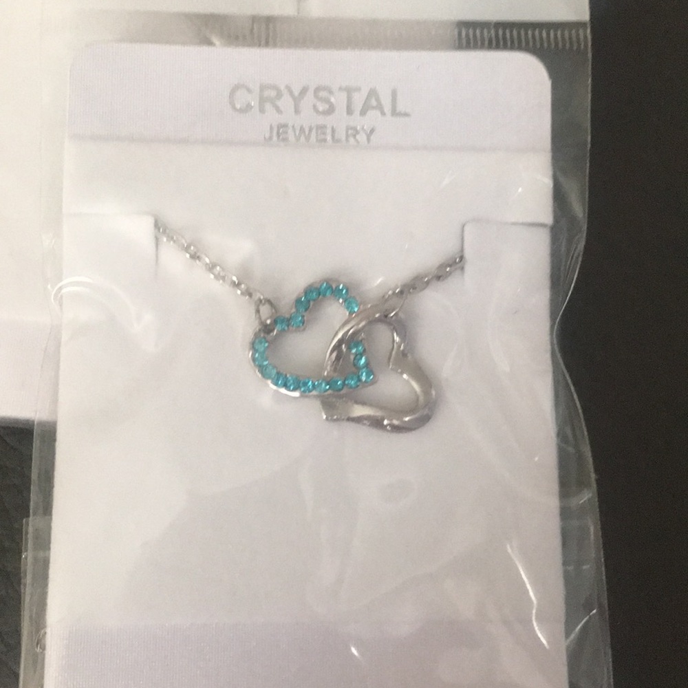 (Last 1) Hearts Pendants Necklaces, turquoise with crystal elements - Picture 6 of 6